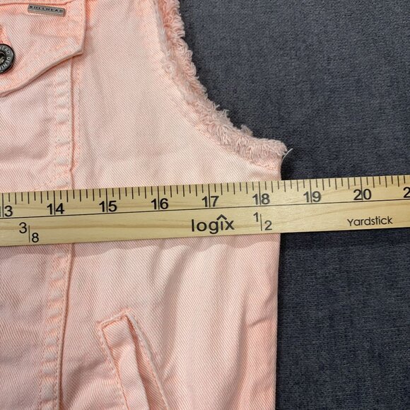 Bullhead Peach Sleeveless Denim Vest Frayed Armholes Button Front Womens Size M - Picture 9 of 9